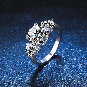 Superb 3CT 3 Stones Moissanite Diamonds Rings for Women 18KGP Wedding Engagement Bridal Sterling Silver Jewellery